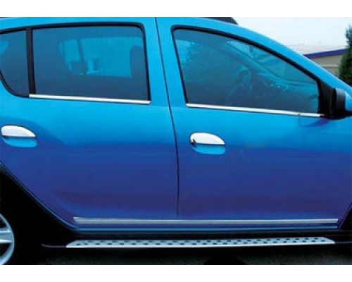 Зовнішня окантовка скла (4 шт, нерж.) OmsaLine - Італійська нержавіюча сталь для Dacia Sandero 2007-2013 - 64073-11