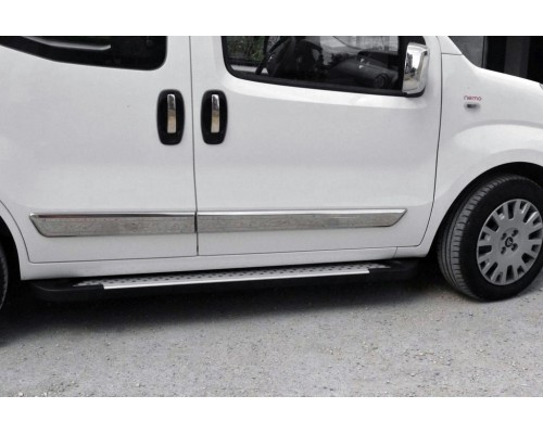 Боковые пороги Allmond Grey (2 шт, алюминий) Макси база для Fiat Doblo III nuovo 2010+ и 2015+ - 75403-11