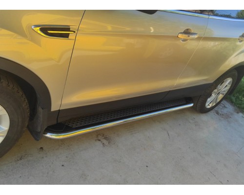 Боковые пороги Maydos V2 (2 шт., алюминий + нерж) С окрашенной листвой на дверях для Ford Kuga/Escape 2013-2019 - 78122-11