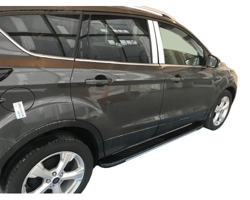 Боковые пороги Bosphorus Grey (2 шт., алюминий) С черной листвой на дверях для Ford Kuga/Escape 2013-2019 - 78129-11