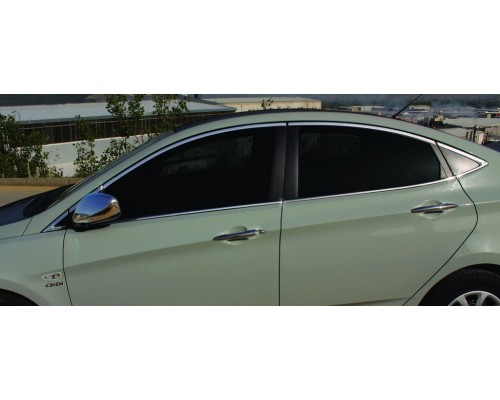 Полный комплект обводки стекол (14 шт, нерж.) для Hyundai Accent Solaris 2011-2017 - 49684-11