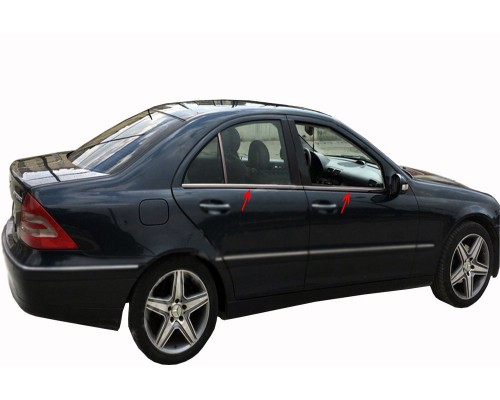Окантовка стекол (нерж.) 4 шт, Sedan, OmsaLine - Итальянская нержавейка для Mercedes C-class W203 2000-2007 - 60844-11