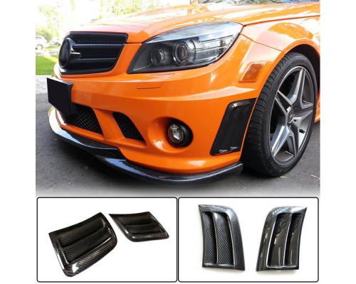 Накладки на передній бампер (для C63 AMG Sedan 2008-2011, Карбон) для Mercedes C-class W204 рр