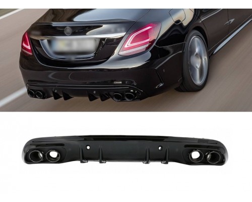 Задний диффузор с насадками (Дизайн C43) для Mercedes C-сlass W205 2014-2021 гг