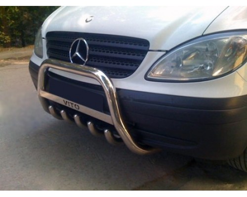 Кенгурятник WT004 (нерж.) з написом, 2004-2010, 60мм для Mercedes Vito W639 2004-2015 - 52782-11