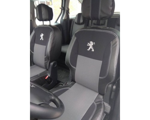 Авточехлы (кожзам+ткань, Premium) Полный салон для Peugeot Partner Tepee 2008-2018 - 79613-11