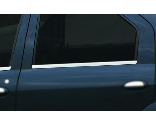 Окантовка окон (4 шт, нерж.) OmsaLine - Итальянская нержавейка для Renault Logan I 2005-2008 - 68321-11