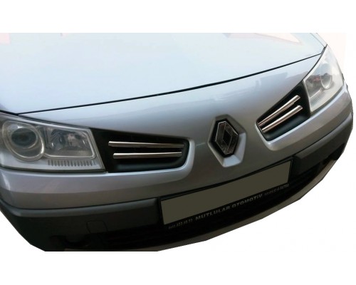 Накладки на решетку (модель 2006+, 4 шт, нерж) OmsaLine - Итальянская нержавейка для Renault Megane II 2004-2009 - 54275-11