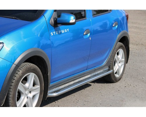Бічні пороги KB001 (нерж) 60 мм для Renault Sandero 2013+
