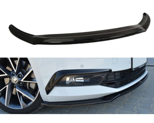 Передняя Lip накладка DPT V-2 (2015-2020, черный глянец) для Skoda Superb