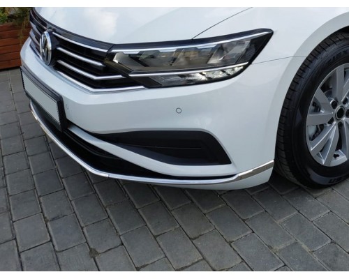 Накладки на передний бампер (2019+, 3 шт, нерж) OmsaLine - Итальянская нержавейка для Volkswagen Passat B8 2015+