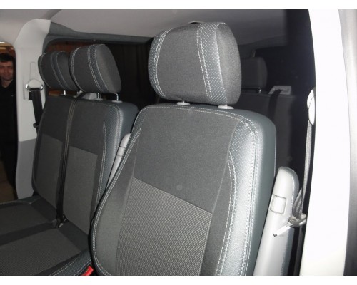 Авточохли (шкірозамінник+тканина, Premium) Повний салон -2021 передні (1-20211) для Volkswagen T5 Caravelle 2004-2010 - 68756-11