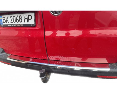 Накладка на задний бампер с загибом (Carmos, сталь) для Volkswagen T5 рестайлинг 2010-2015 - 72680-11
