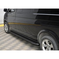 Боковые пороги Allmond Black (2 шт, алюм) Длинная база для Volkswagen T5 Transporter 2003-2010