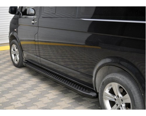 Боковые пороги Allmond Black (2 шт, алюм) Длинная база для Volkswagen T5 Transporter 2003-2010 - 53115-11