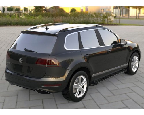 Боковые пороги Allmond Black (2 шт., алюминий) для Volkswagen Touareg 2010-2018 - 65595-11