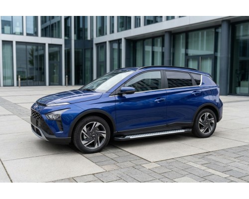 Бокові пороги Allmond Grey (2 шт., Алюміній) для Hyundai Bayon 2021- рр